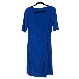 Lauren Ralph Lauren Royal Blue Ruched Faux Wrap Dress Women's Size 10 classic